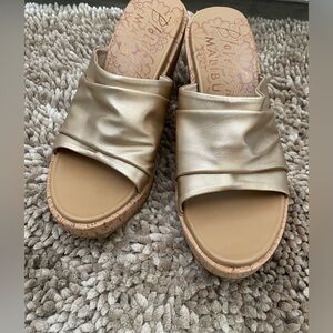 Malibu Metallic Gold Mules with Cork Sole